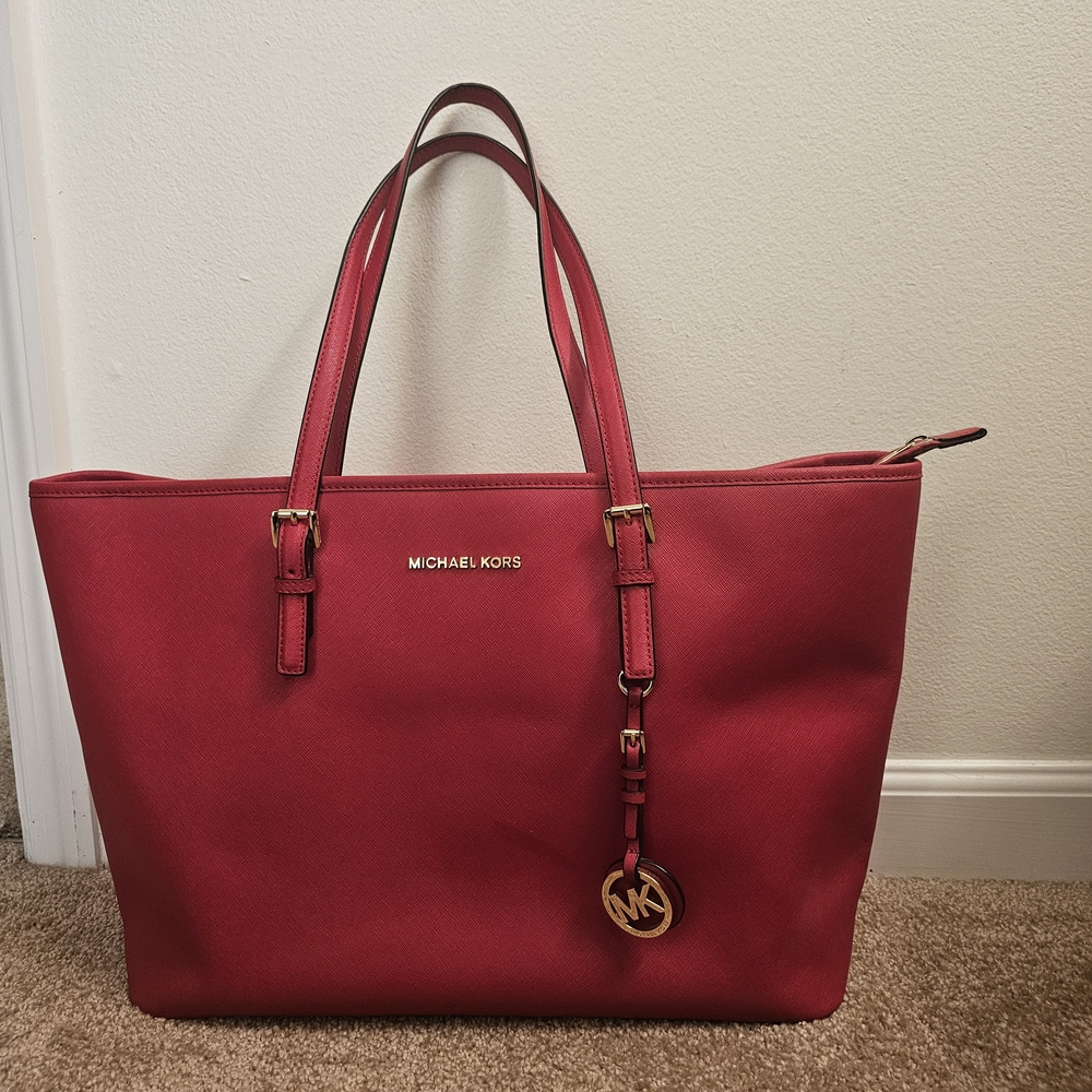 Michael Kors Red Tote with Gold Accents